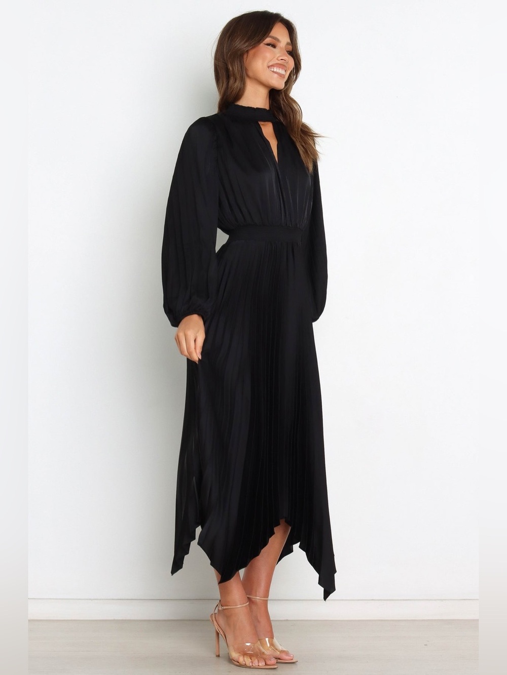 NEW Petal & Pup Eloise Black Pleated Satin Maxi Dress Wedding Guest Formal - Picture 9 of 11